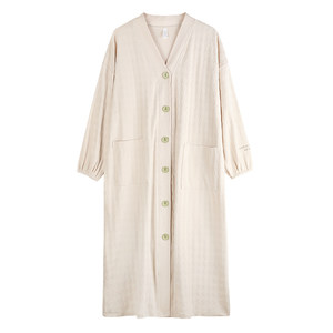 
Xuanliang Nightgown Women's Spring and Autumn Pure Cotton Pajamas Long Sleeve 2026 New Cardigan Nightgown Large Size Bathrobe Home Clothing