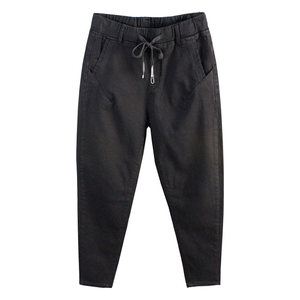
Trendy men's jeans small feet elastic waist harem large size loose 2026 spring and summer new drawstring nine-point trousers elastic