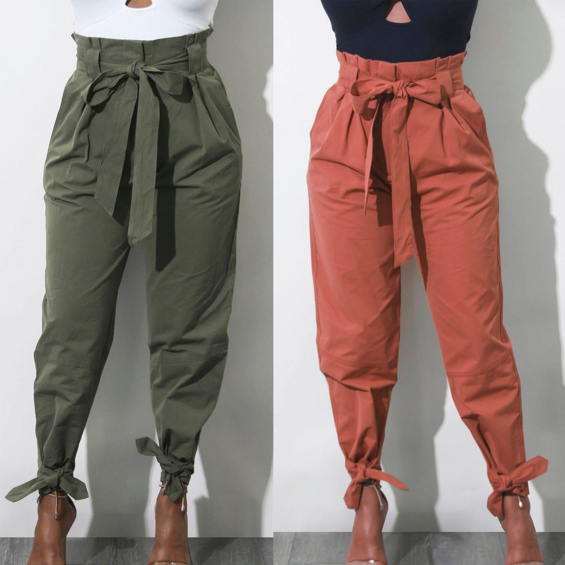 women trousers 2019 High Waist Belted Zipper Palazzo Pants