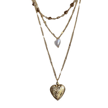 
Can open the love pendant necklace for women's medieval vintage multi-layered clavicle chain personalized fashion accessories