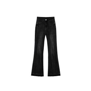 
Black and gray bootcut jeans for women 2025 autumn and winter plus velvet for fat girls mm high waist slimming non-leg horse hoof pants