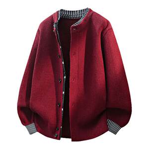 
Woodpecker red fake two-piece knitted cardigan men's autumn and winter round neck button animal year sweater jacket high-end trend