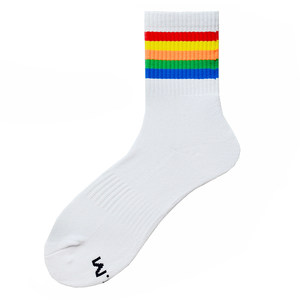2 pairs, rainbow striped sports socks cotton towel bottom thickened middle tube men's socks, sweat, running basketball badminton socks