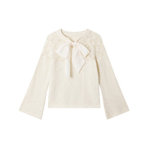 
Jiang Wen's design hollow bow sweater autumn and winter suit women's wool gentle autumn ootd outfit complete set