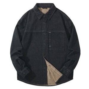 
Men's pure cotton black denim shirt jacket men's spring long-sleeved shirt workwear denim top cardigan jacket