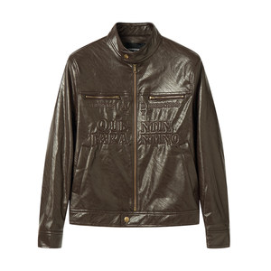 
Baikouyang [Muse Love Word] VINTAGE three-dimensional embossed texture embossed short silhouette leather jacket men