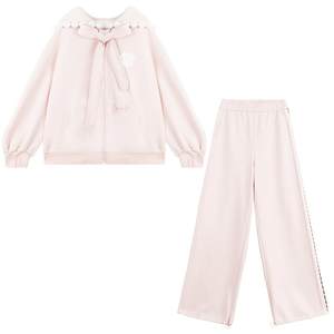 
KEIKO sweet sweatshirt outfit two-piece set for women's 25 autumn pink cartoon hooded jacket + sports casual sweatpants