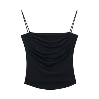 
pusumede with chest pad small suspender for women in summer pleated design, stretch slim short vest tensile top