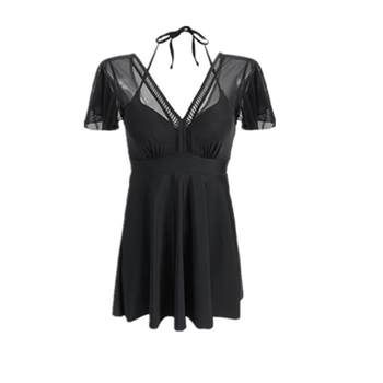 Hot spring conservative high -waisted small chest gathered swimsuit
