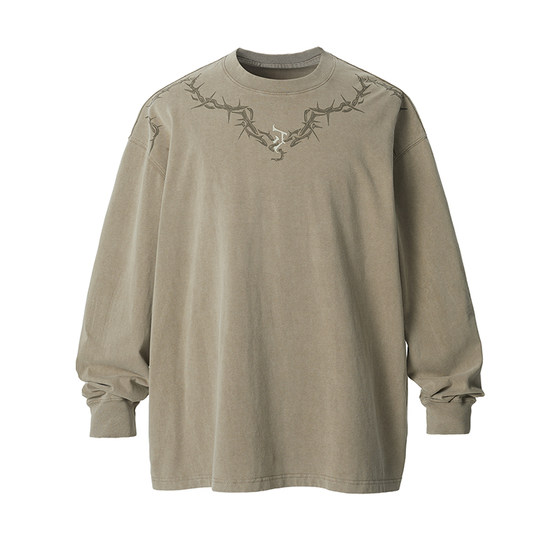 
[Same style as Deng Wei] JHYQ purifying eyeball thorns 320g American washed long-sleeved T-shirt men's loose sweatshirt