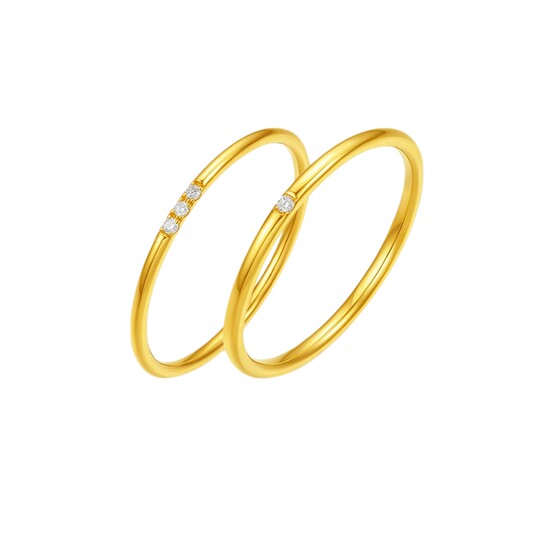 
Zhou Sat Fu Gold Ring Women's Gold Diamond Inlay 5g Foot Gold Diamond Women's Ring One Diamond Three Diamonds Plain Ring