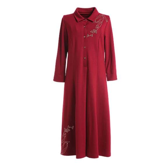 
Giovanni autumn clothing shopping mall new high-waist slim and slim temperament embroidered long-sleeved dress for women mid-length thick
