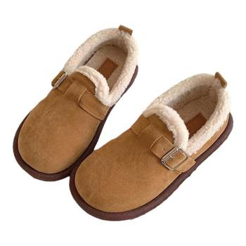 Autumn and winter bean shoes for women with velvet loafers, flat-soled retro soft-soled Birken head-sheered cotton shoes