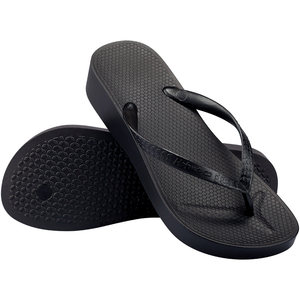 hotmarzz black ma thick-soled heel flip flops for women in summer wear anti-slip foot white beach sandals on the beach outside