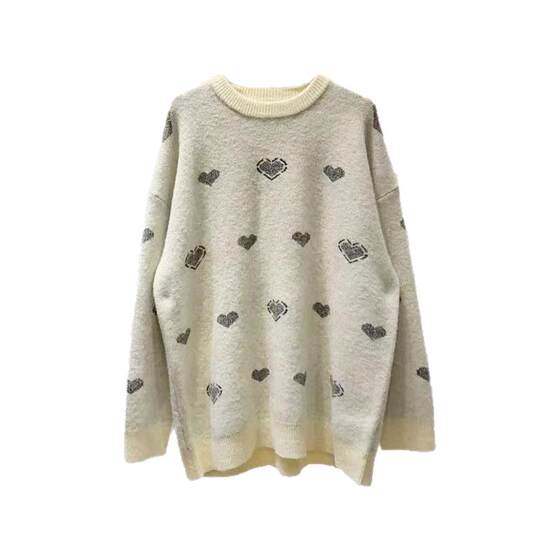 
New Year Red Pregnant Women Retro Love Jacquard Sweater Autumn and Winter Thickened Korean Style Lazy Style Loose Knitted Sweater Jacket