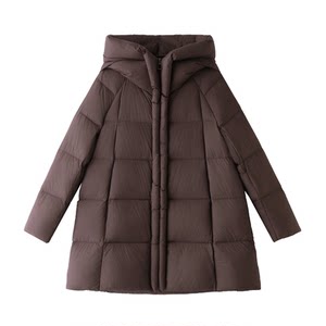 
2025 European and American new style medium-length down jacket Korean style stand-up tie hood long-sleeved warm large size women's jacket