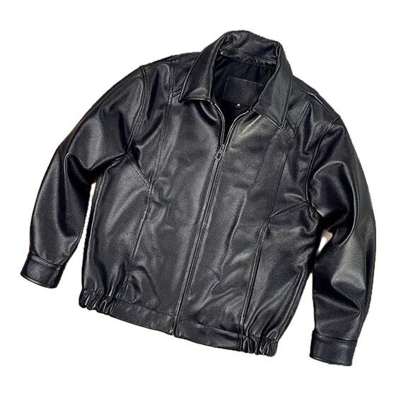 
High-end Hong Kong style genuine leather jacket 90s top layer calf leather jacket retro loose lapel executive jacket men and women