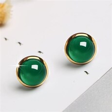 Серьги 韩版玛瑙耳钉纯银女款圆形耳环925银配饰品耳坠简约气质结婚礼物