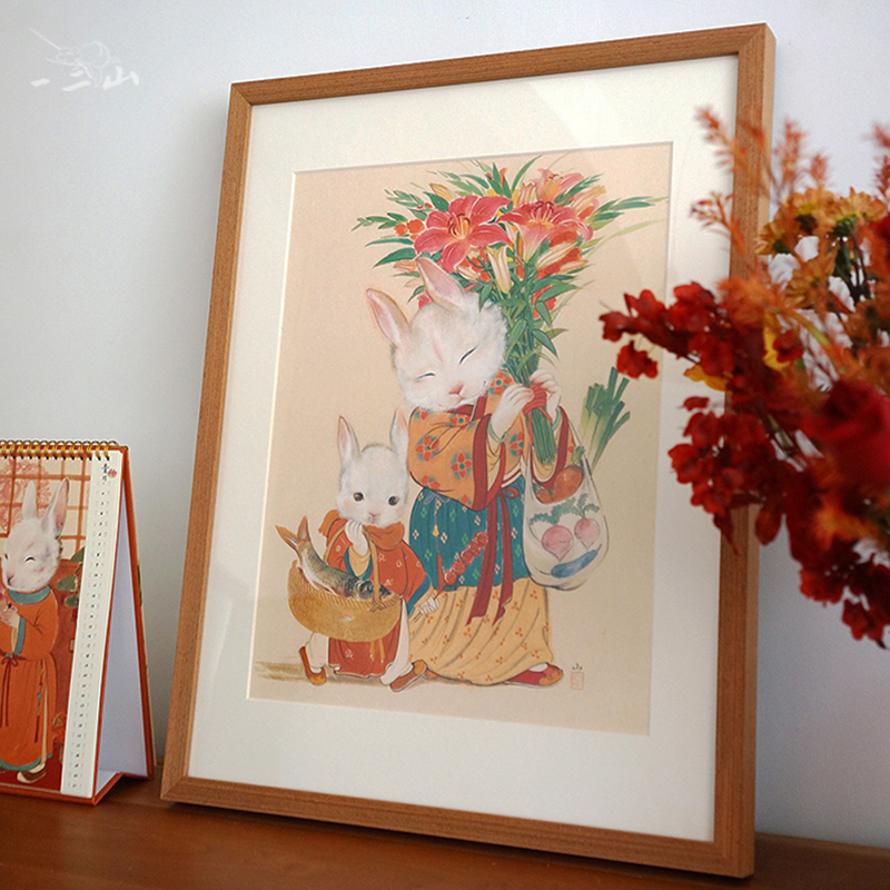 皇小小 生肖兔[多幅] 十二生肖新中式家居水墨装饰挂画一二山原创