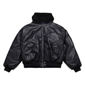 
BLUESFLY American-style motorcycle leather jacket, men's cotton-padded jacket, winter wear, removable hood, warm and high-end