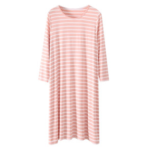 Autumn and winter Moidal pure cotton female nine -point sleeve sleeve night skirt loose and increase long -sleeved striped pajamas home service