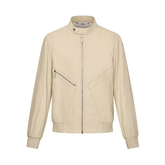 
RARE Via Men's Motorcycle Jacket Jacket Men's Fall and Winter New Beige Stand Collar Fashionable Leather Leather Clothes