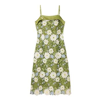 
Large size women's French hollow suspender dress set