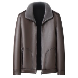 
[Goat/Mink Fur Collar] Montagut Men's Genuine Leather Jacket Winter Business Jacket Plus Velvet Jacket to Keep Warmth J