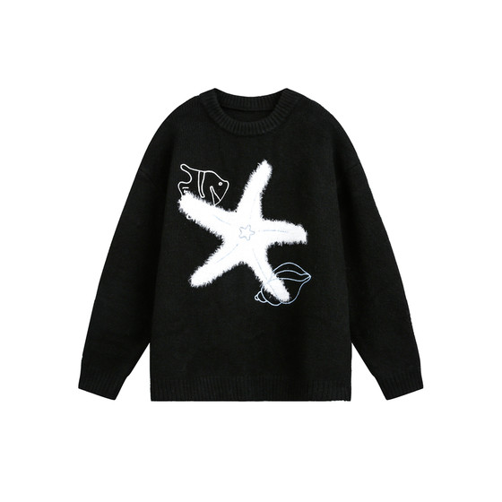 
Dream made American design starfish embroidered sweater for boys in autumn and winter thickened inner couple sweater
