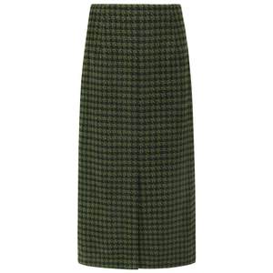 
COCOBELLA [moss green] fine glitter houndstooth wool skirt mid-length woolen skirt HS87-2