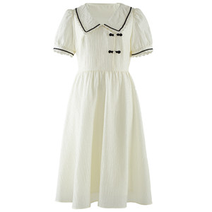 
Gauze soft white new Chinese A-line dress summer women's puff sleeves gentle slim skirt