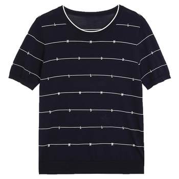 
Fashionable striped round neck sweater for women