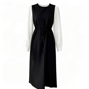 
2026 new Korean chic French style loose-fitting lace-up design contrasting mid-length women's dress