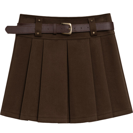 
Six cat studio woolen A-line short skirt for women with high waist pleated skirt retro anti-exposure lining woolen skirt