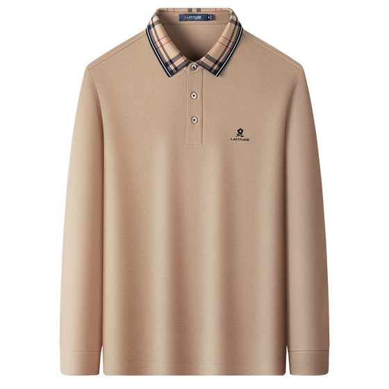 
[Double mercerized long-staple cotton] Montagut polo shirt long-sleeved men's spring plaid lapel solid color cotton T-shirt skin-friendly J