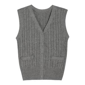 Pusumede grey Fried Dough Twists V-neck sweater waistcoat women cardigan spring and autumn overlapping waistcoat knitted vest top