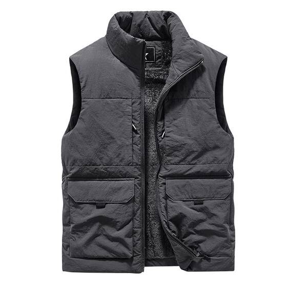 Vest vest, autumn and winter plus velvet thick -size large -scale wearing a horses clip jacket, multiple bags of work, leisure to keep warm, shoulder men's tide