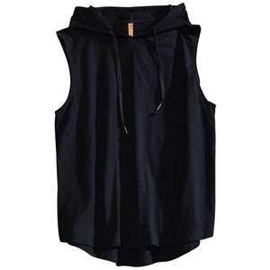 Summer fitness hooded vest wearing tide brand cotton cotton sleeveless tops Personalized sports vest, vest men shoulder men