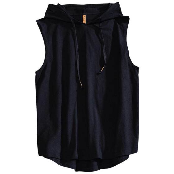 Summer fitness hooded vest wearing tide brand cotton cotton sleeveless tops Personalized sports vest, vest men shoulder men
