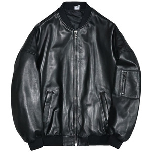 
The top layer sheep genuine leather jacket for men and women loose Korean version of young people simple lazy boyfriend style casual baseball suit