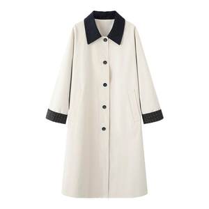 
Painting style drawwind pure cotton lapel contrasting color windbreaker jacket for women autumn and winter 2025 new loose top mid-length