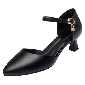 
Sandals 2026 Women's New Summer Comfortable Medium Heel One-Buckle Soft Sole Soft Surface Hollow Baotou Work Single Shoes for Women