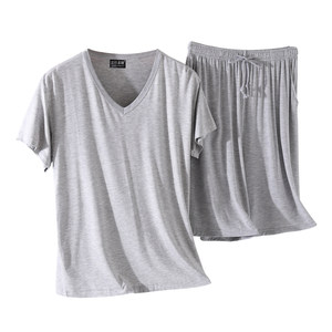 Modal pajamas men's summer short-sleeved large-size thin style for casual round neck T-shirt men's home clothing set
