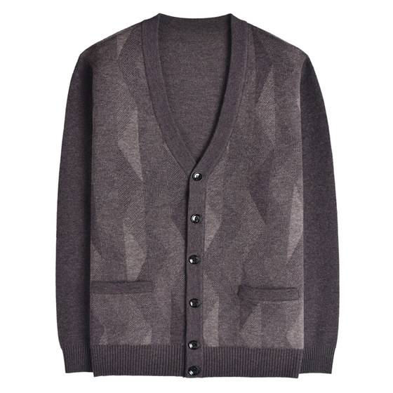 Middle -aged and elderly men's men's clothing autumn and winter all -purity wool knitted cardigan jacket grandpa clothes 6070 -year -old dad outfit
