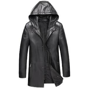 
Hooded Haining genuine leather leather jacket men's windbreaker mid-length thickened down jacket sheepskin jacket casual trendy jacket