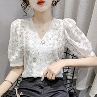 Летняя рубашка, модный жакет, V-образный вырез, в корейском стиле, короткий рукав