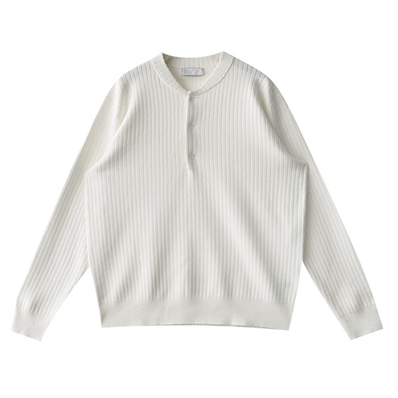 
Nick Tian early spring soft solid color textured sweater for men new casual single-breasted Henry collar sweater