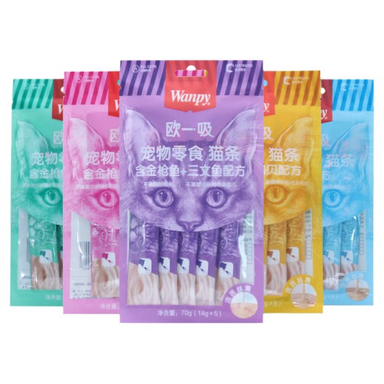 
Wanpy Naughty Ou Yi Suction Cat Strips 100 Count Whole Box Cat Snacks Wet Food for Adult and Young Cats to Gain Weight, Nutrition and Hydration