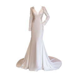 Svatební šaty Vanna Fairy Francouzská Mořská Panna 2023 Svatební šaty Bílé Saténové Svrchní šaty S Dlouhým Rukávem Luxusní Podzim A Zima