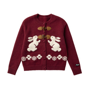 KXLFCHN is a bit of a groundless autumn and winter ox horn button rabbit embroidered long-sleeved knitted cardigan for women versatile sweater jacket
